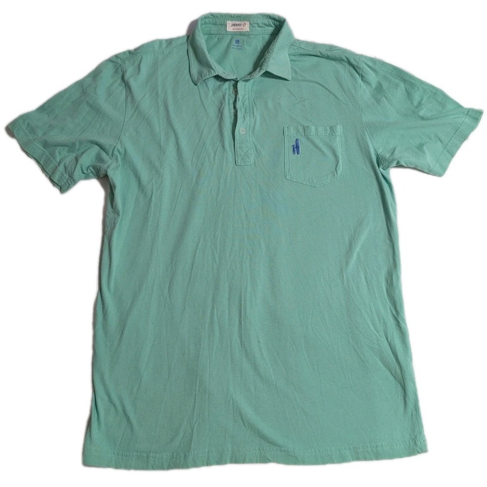 Johnnie-O Polo‎ L Fairway Green Cotton Skipjack Pocket 4-Button READ Flaw
